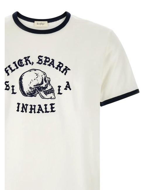 Second/Layer White Flick, Spark, Inhale Ringer Skull-Print Ringer T-Shirt for men