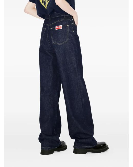 KENZO Blue Ayame Logo-Patch Jeans