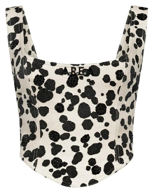 Area Black Dalmatian-Print Denim Corset Top