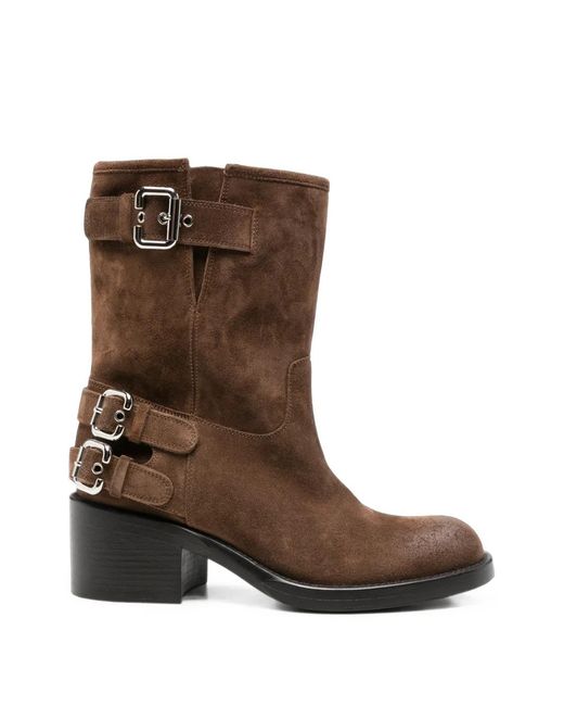 Chloé Brown Dakota Buckle-Detail Ankle Boots