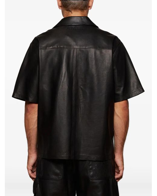 Amiri Black Ma Embroidery Leather Shirt for men