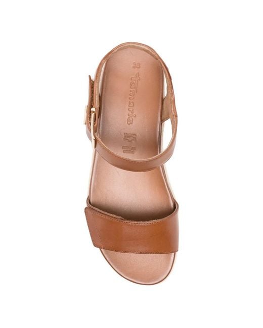 Tamaris Brown Buckle Strap Leather Sandals