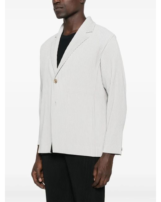 Homme Plissé Issey Miyake White Pleated Button Blazer for men
