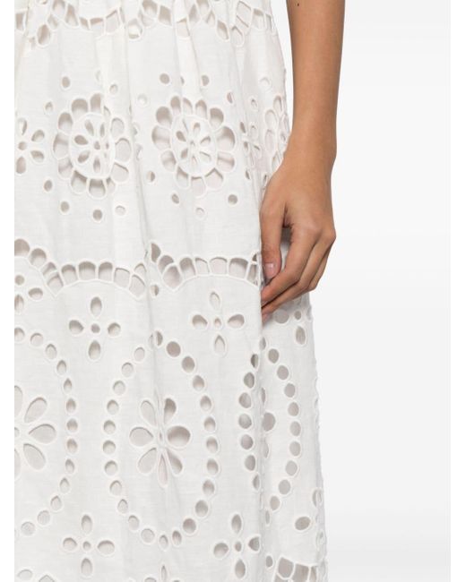 Zimmermann White Lexi Embroidered Linen Midi Skirt