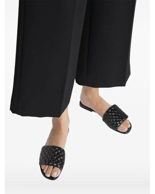 Flattered Black Minou Woven-Leather Flat Sandals
