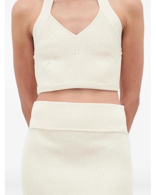 Wardrobe NYC Natural Ribbed Halterneck Top