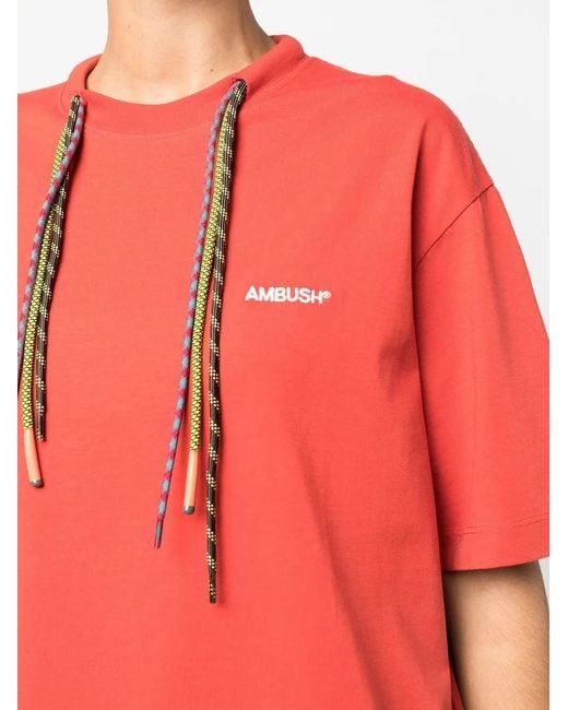 Ambush Red Multi-Cord Logo-Print T-Shirt