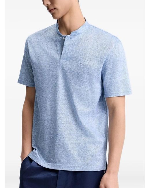 Shanghai Tang Blue Button-Up Polo Shirt for men