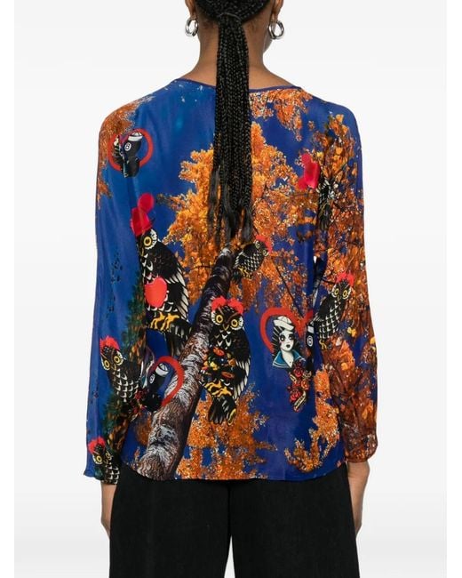 The Artistylist Blue Graphic-Print Long-Sleeve Blouse