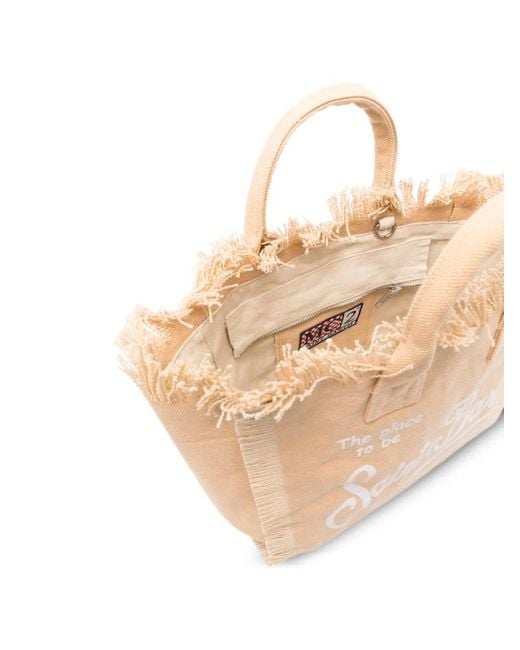 Mc2 Saint Barth Natural Colette Frayed Logo-Print Tote Bag