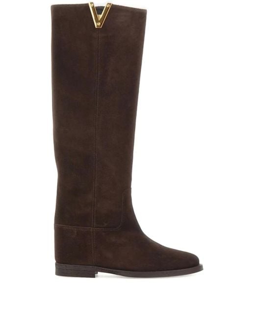 80mm V-shaped detail suede boots Via Roma 15 de color Brown