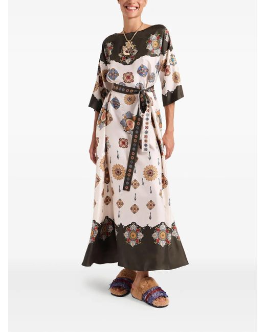 LaDoubleJ Natural Placed Floral Print Silk Dress