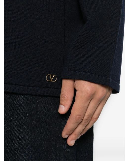 Valentino Garavani Blue Cardigan Boutonné À Poche Plaquée for men