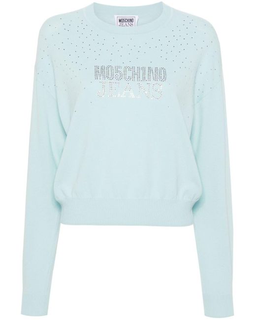 Moschino Blue Logo-embellished Crew-neck Jumper