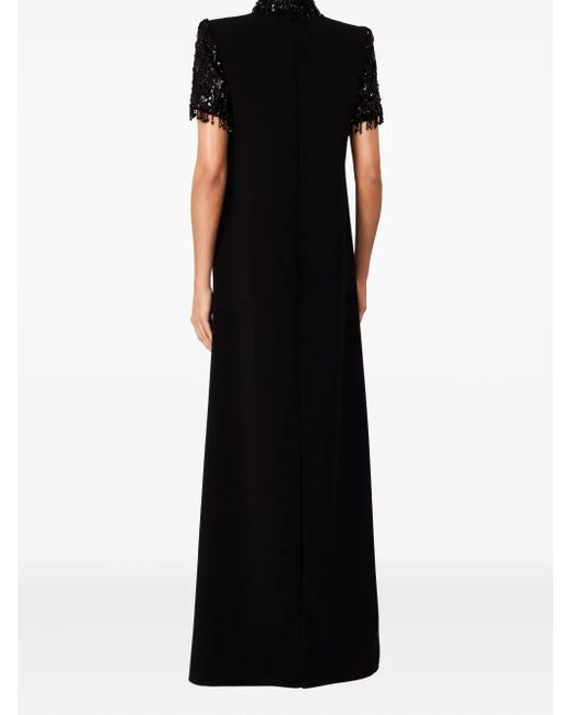 Jenny Packham Black Sequin-Embellished High-Neck Maxi Dress