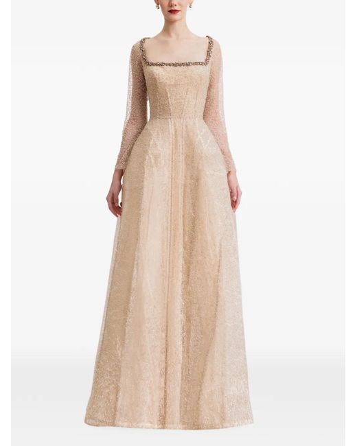 Gemy Maalouf Natural Embellished Maxi Dress