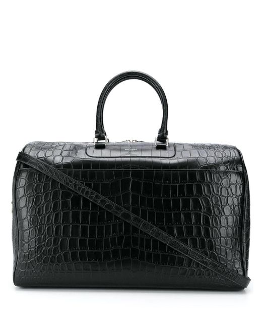 Saint Laurent Black 24 Hour Crocodile-effect Duffle Bag for men