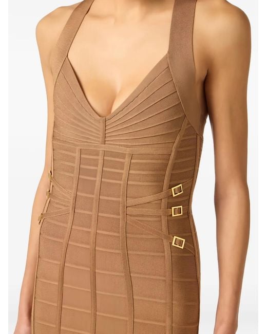 Elisabetta Franchi White 3D Knit Pencil Midi Dress