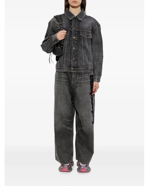 Balenciaga Gray Logo-Embroidered Buttoned Jacket