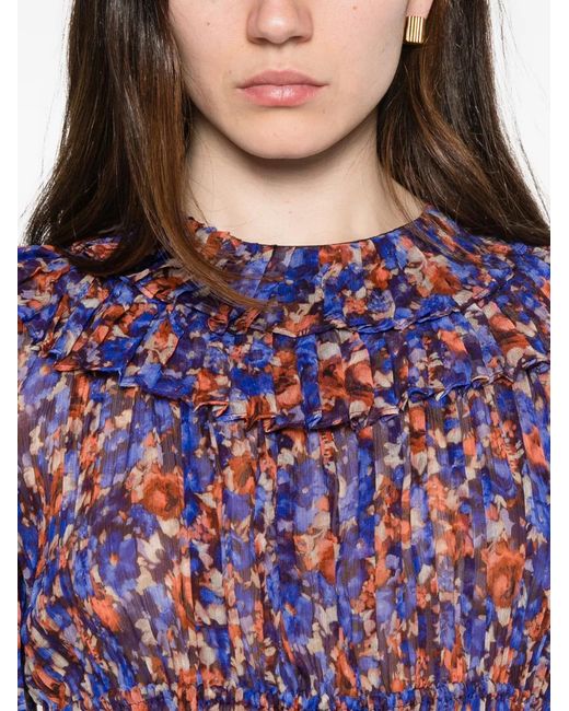 Ulla Johnson Blue Athene Ruffled Floral-Pattern Blouse