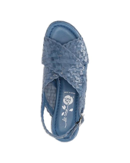 LA ROSE Blue Woven Crossover Platform Sandals