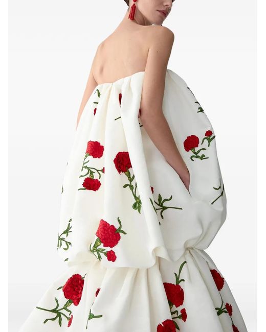 Carolina Herrera White Carnation-Embroidered Bubble Gown