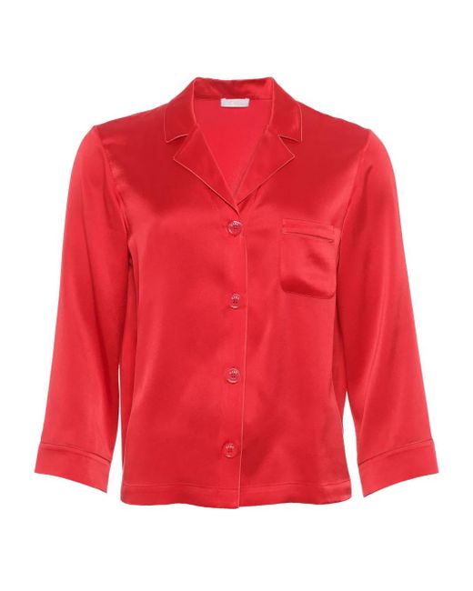 Eres Red Silk Cuban Collar Shirt