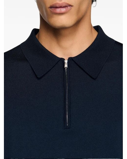 Sandro Blue Knitted Polo Shirt With Zip Collar for men