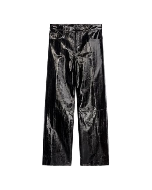 Dries Van Noten Black Loose Leather Pants for men