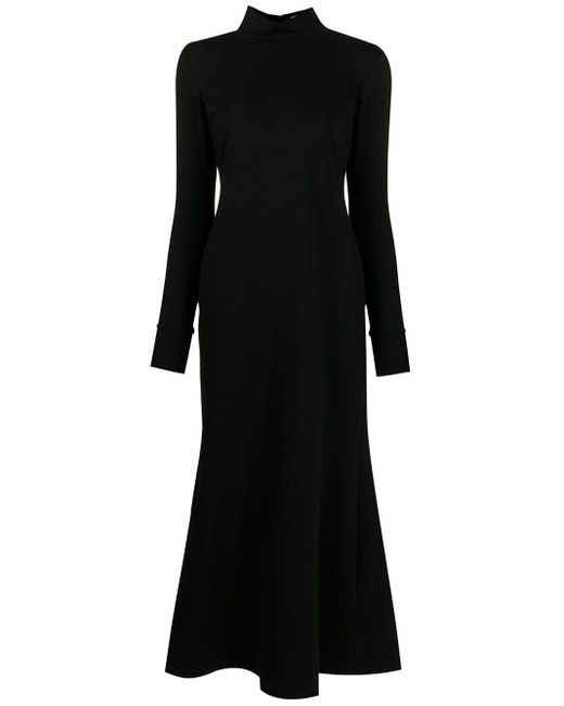 Macgraw Black High-neck Flared Midi Dress