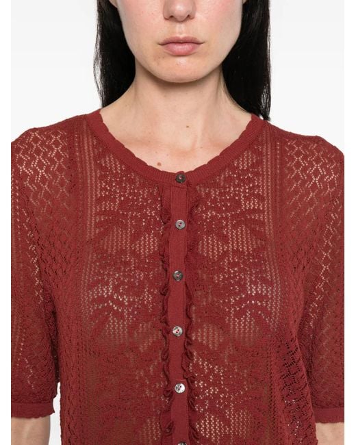 Yerse Red Perforated Short-Sleeved Cardigan