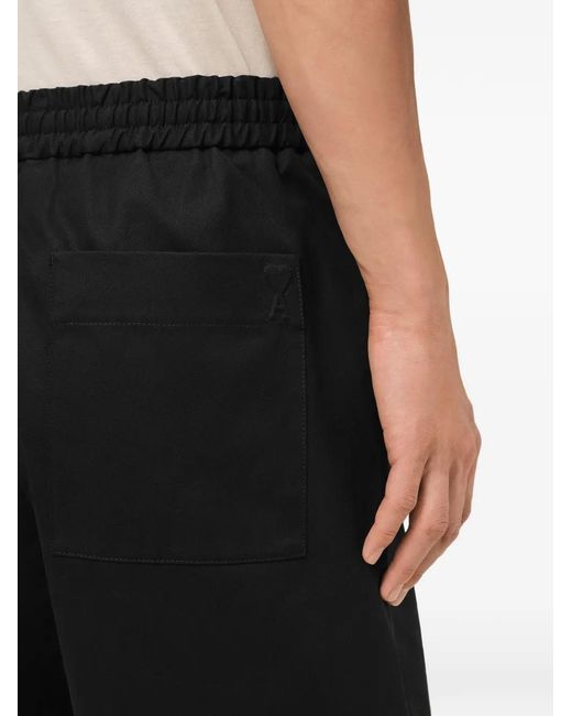 AMI Black Elasticated Waist Shorts With Embossed "Ami De for men