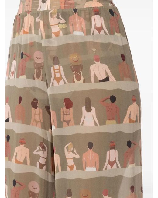 Amir Slama Natural Graphic-Print Silk Trousers
