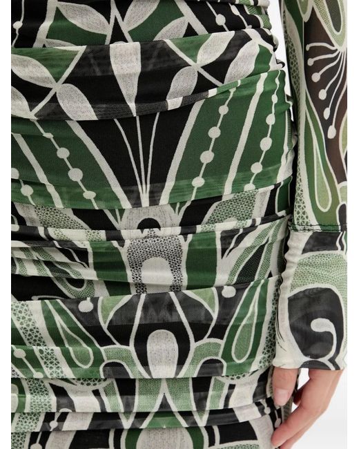 Farm Rio Green Long-Sleeve Floral-Pattern Midi Dress