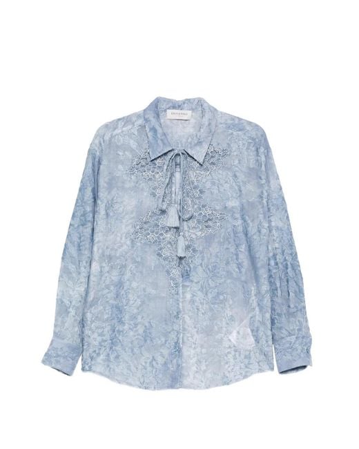 ERMANNO FIRENZE Blue Floral-Lace Shirt