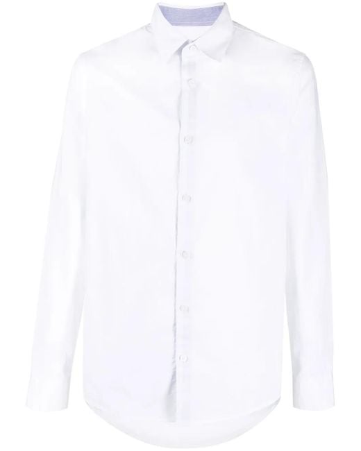ARMANI EXCHANGE White Logo-Embroidered Long-Sleeve Cotton Shirt for men