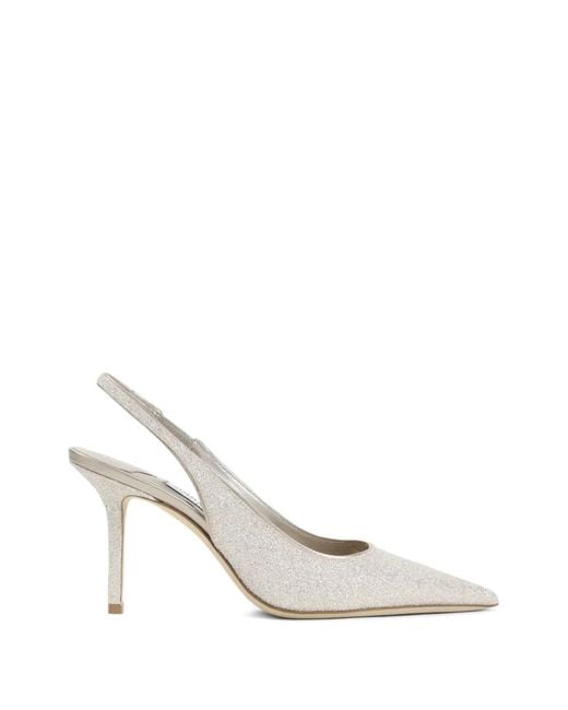 Jimmy Choo White Neutral Love 85 Glitter Slingback Heels