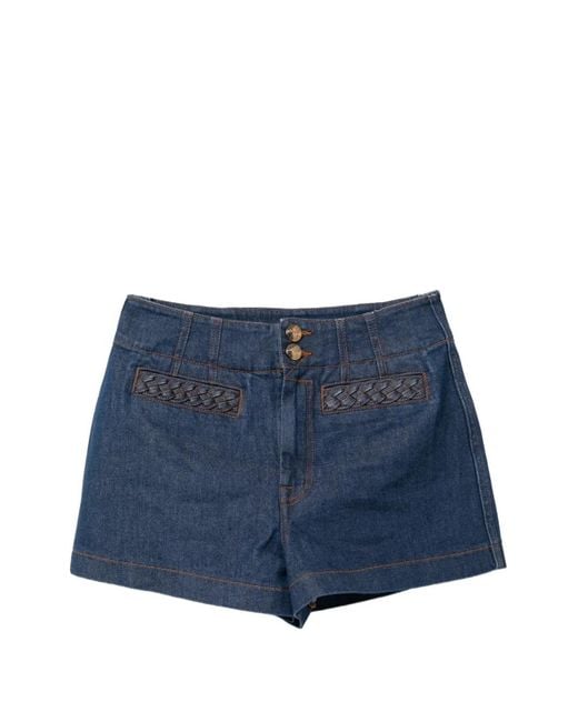 Zimmermann Blue Braided-Trim Denim Shorts