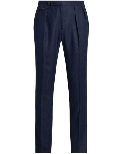 Pantalon en lin à plis Polo Ralph Lauren pour homme en coloris Blue