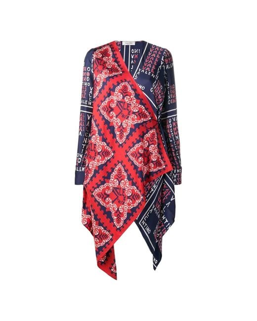 Valentino Garavani Red Asymmetrical Wrap Blouse