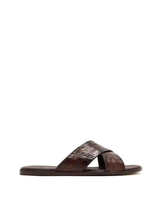 Magnanni Shoes Brown Criss-Cross Leather Sandals for men