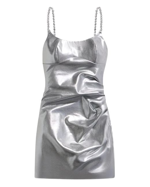 Area Gray Crystal-Strap Metallic Mini Dress
