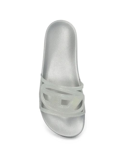 DIESEL White Sa-Clyde Glitter-Effect Logo-Plaque Slides