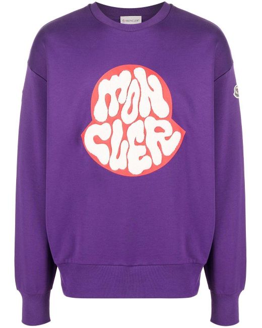Moncler Cotton Appliqué Logo Sweatshirt in Purple for Men | Lyst