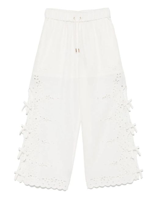 Self-Portrait White Cream Linen Embroidered Trousers