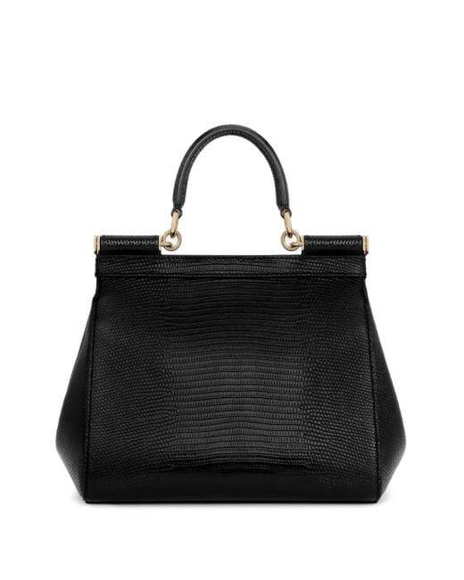 Dolce & Gabbana Black Medium Sicily Embossed-Leather Top-Handle Tote Bag