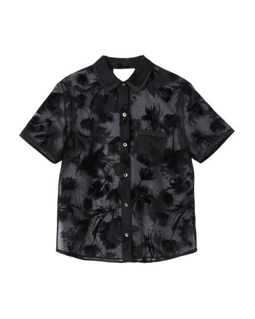 3.1 Phillip Lim Black Embossed-Floral Short-Sleeve Shirt