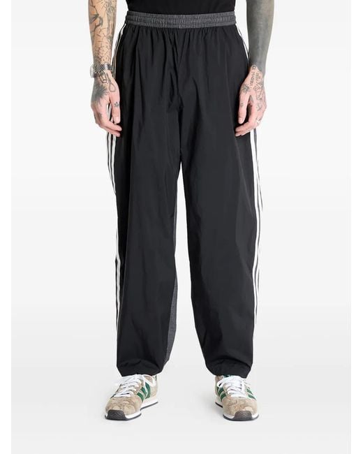 Adidas Black Three-Stripes Panelled Track Pants for men