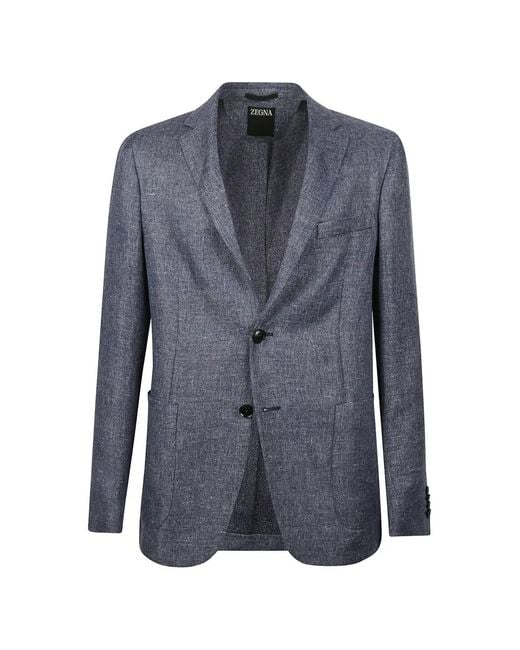 Zegna Blue Single-Breasted Blazer for men