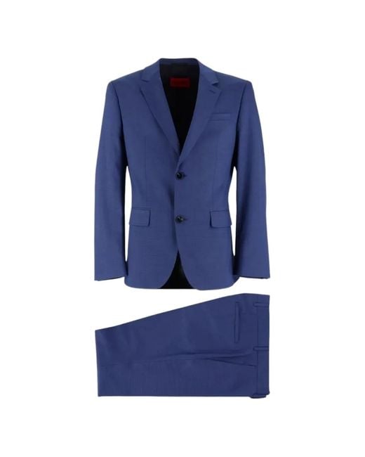 HUGO Blue Single-Breasted Slub-Texture Suit for men